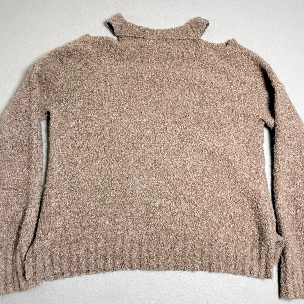 Moth Anthropologie Sweater Large Brown Knit Cutout Wool Mix Alpaca Cold Shoulder - Picture 3 of 9